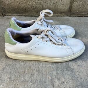 Tory Burch Leather Stylish White Sneakers with Green Detail
